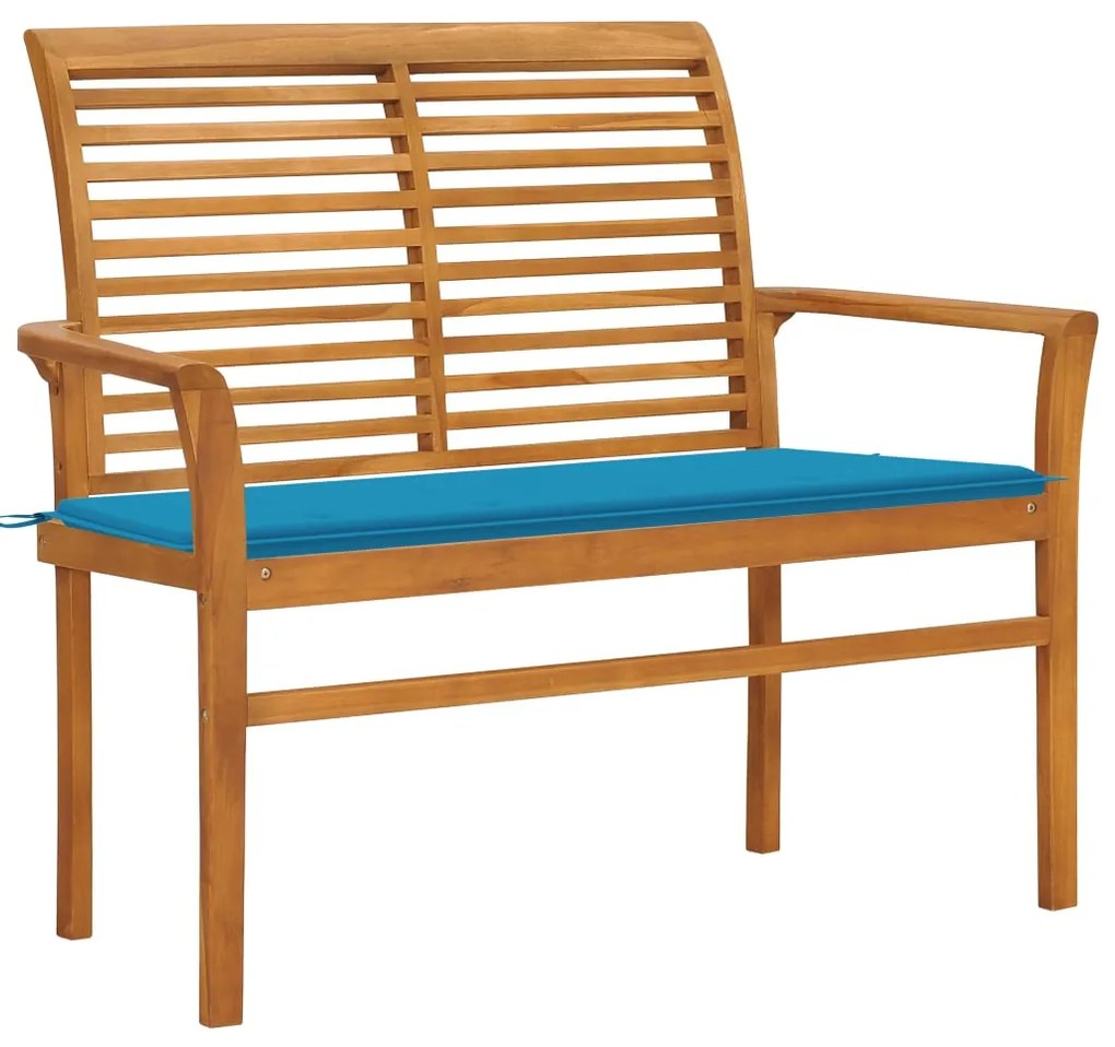 vidaXL Banco de jardim c/ almofadão azul 112 cm teca maciça