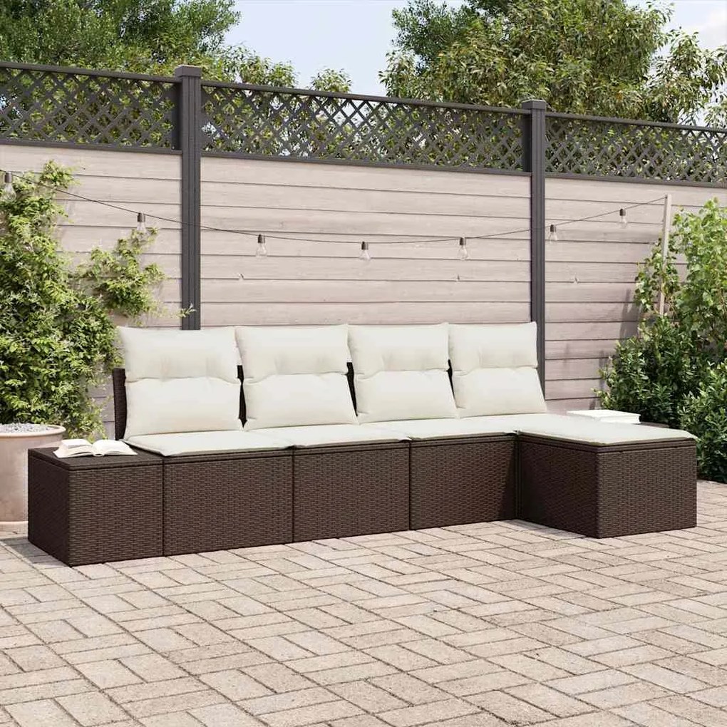 Conjunto de Sofá de Jardim com 5 Peças e Almofadas em Ratan Sintético