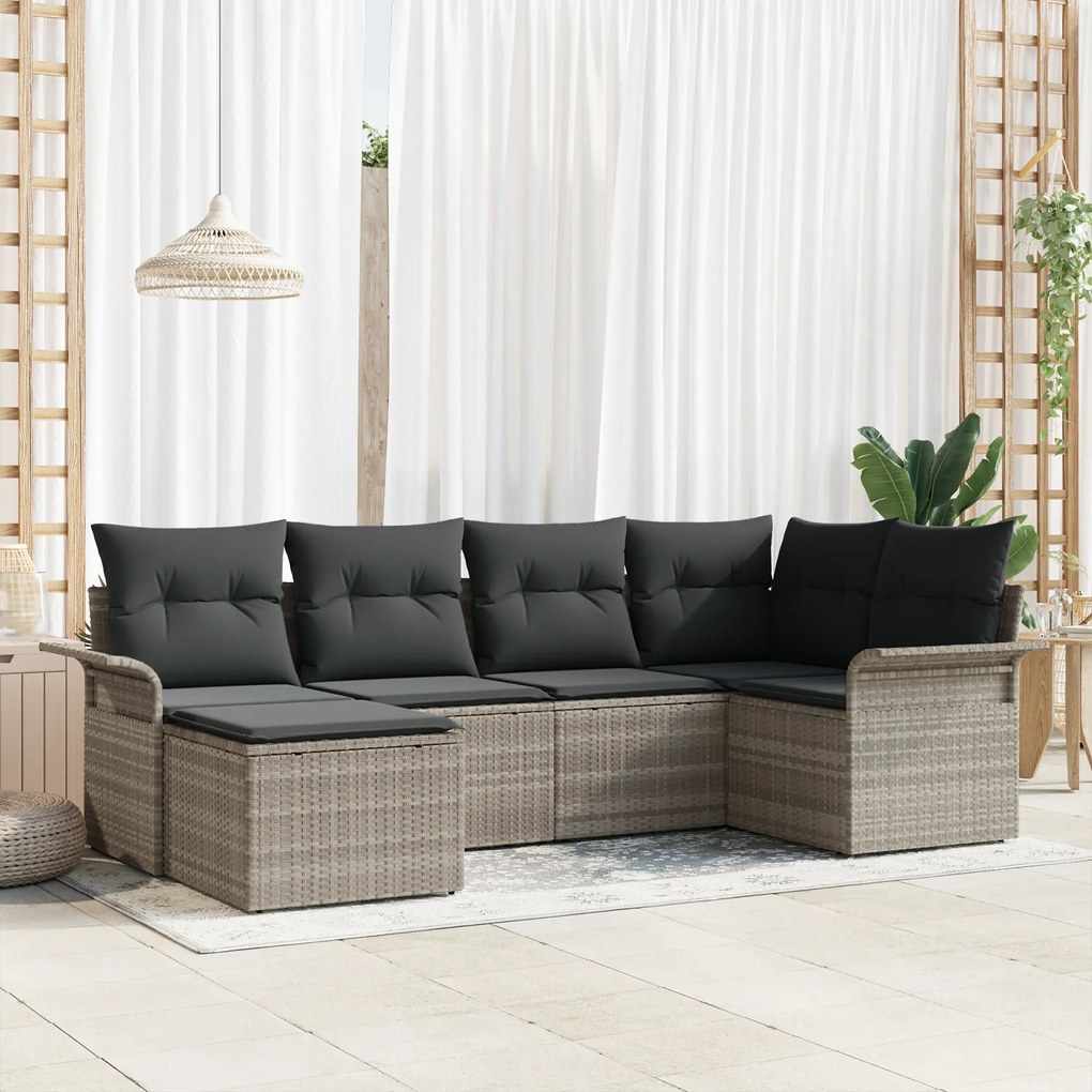Conjunto de 6 Peças de Sofá de Jardim com Almofadas Cinza Claro Rattan