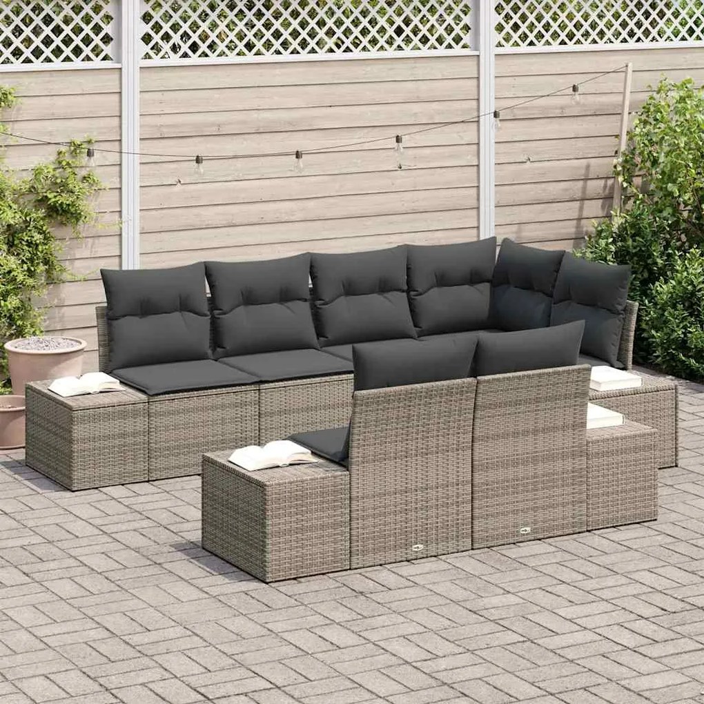 Conjunto de Sofá de Jardim 7 Peças com Almofadas Cinzas em Rattan Sint
