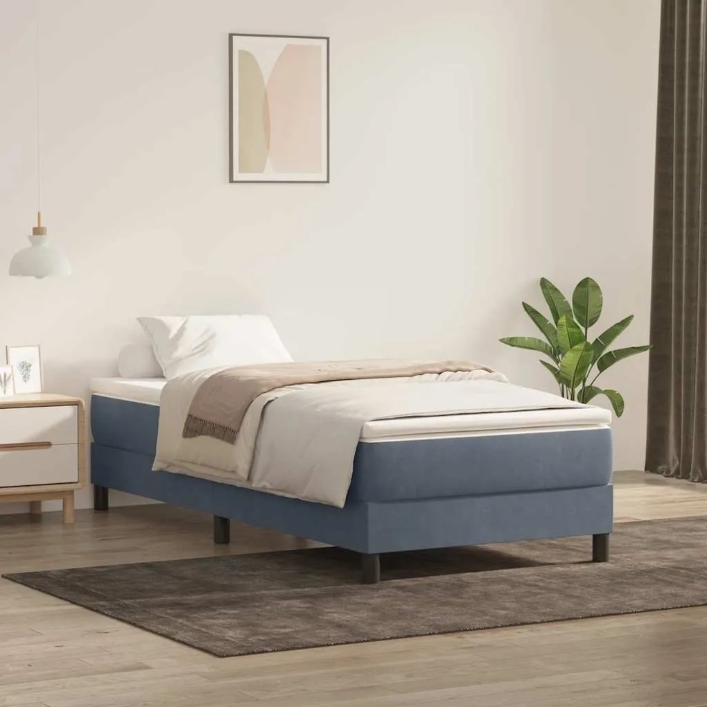 Cama com molas/colchão 90x220 cm veludo cinzento-escuro