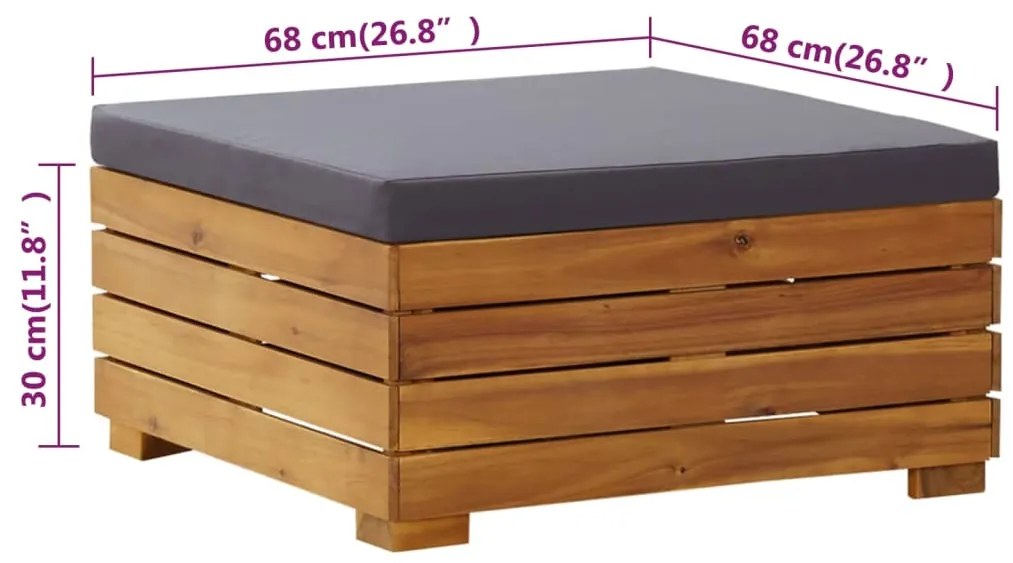 Conjunto mesa e apoio de pés jardim c/ almofadão acácia maciça
