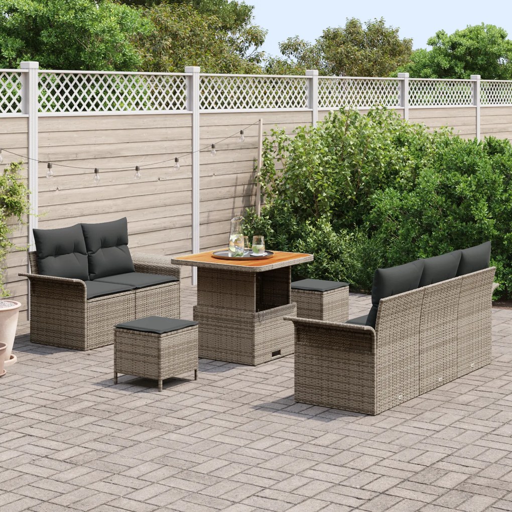 Conjunto de Sofá de Jardim vidaXL de 8 Peças com Almofadas Cinza Ratta