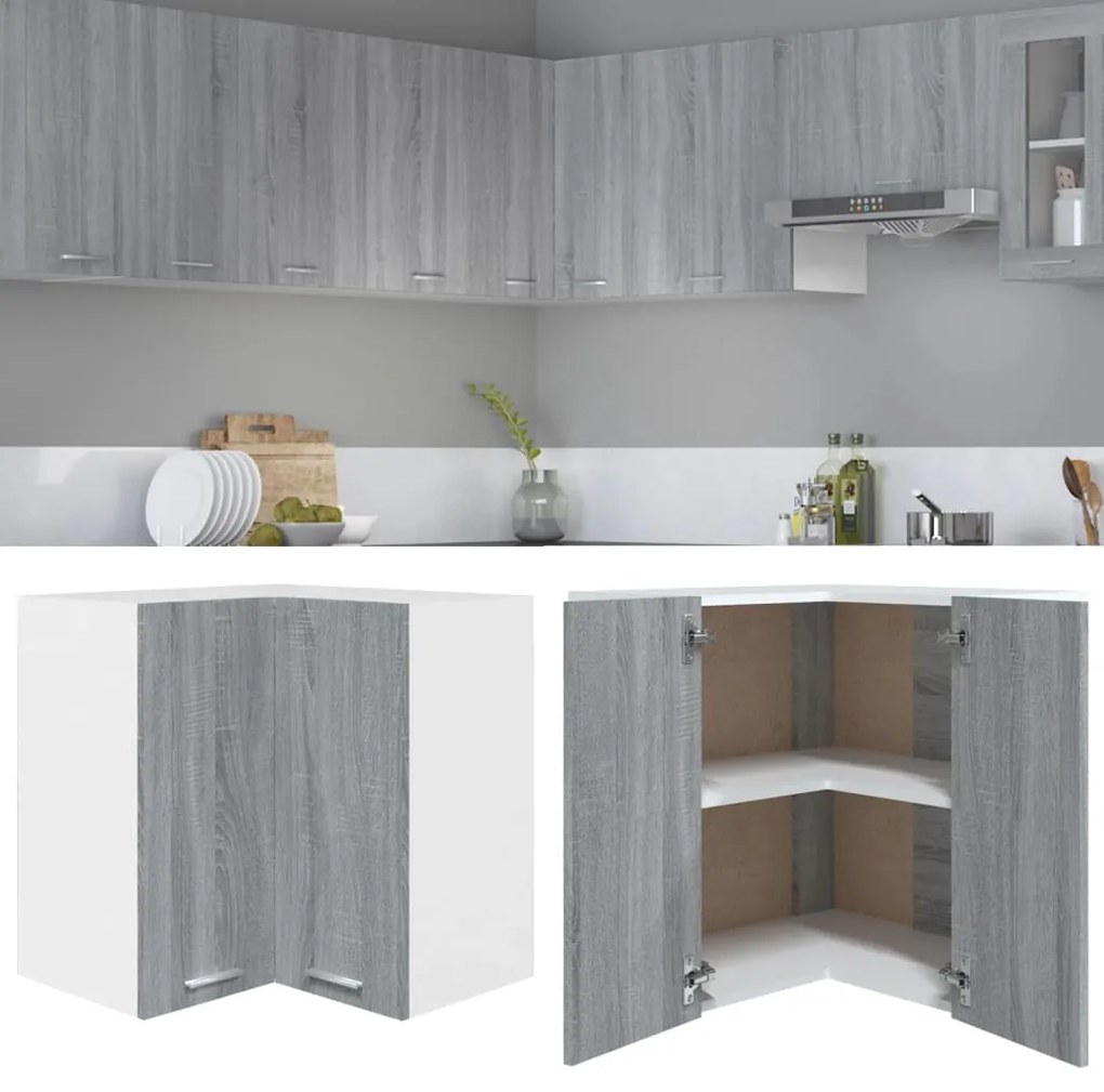 815598 vidaXL Armário canto suspenso 57x57x60cm deriv. madeira sonoma cinza