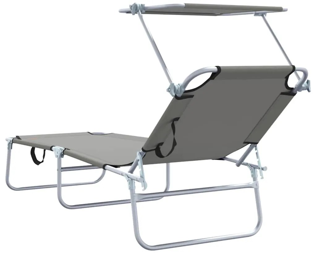 Espreguiçadeiras dobráveis 2 pcs com toldo em tecido Oxford cinza 600D