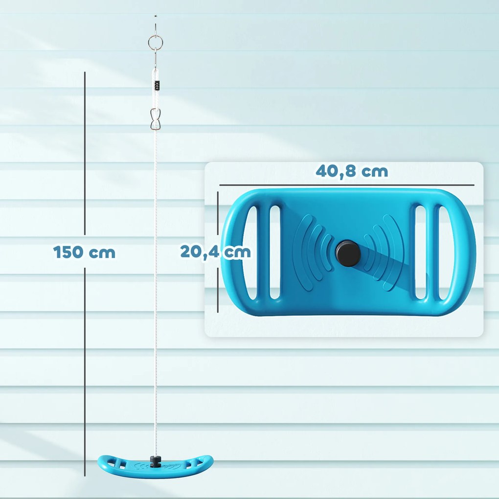Baloiço infantil para interior e exterior com corda ajustável, mosquetão, carga máxima de 70 kg, azul