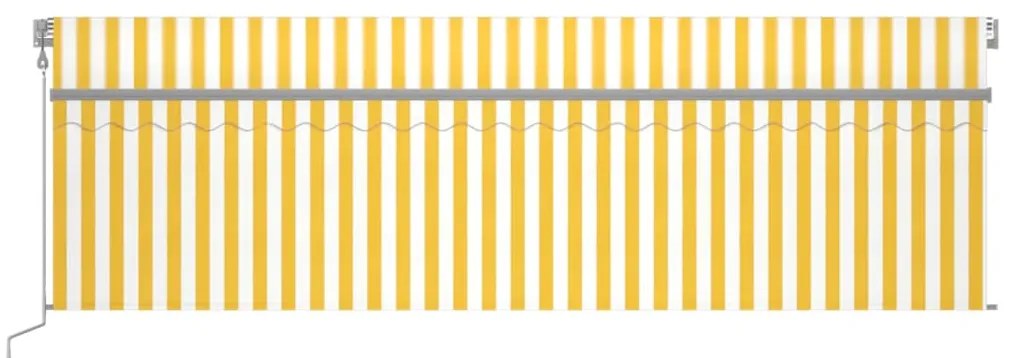 Toldo autom. c/ estore/LED/sensor de vento 5x3 m amarelo/branco