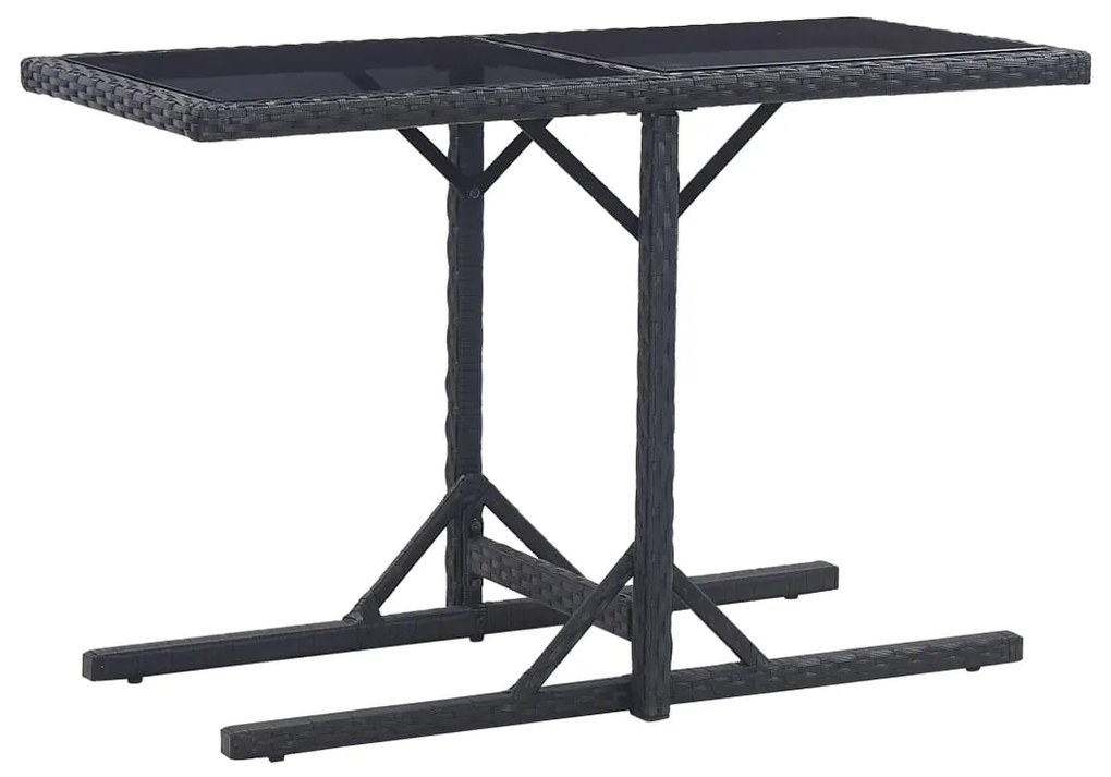 vidaXL Mesa de jardim 110x53x72 cm vidro e vime PE preto