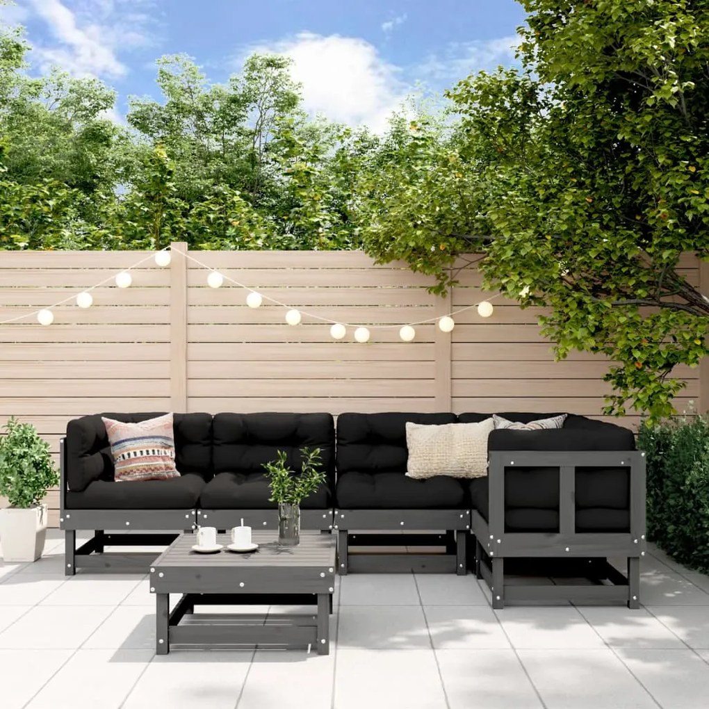 6 pcs conjunto lounge de jardim pinho maciço cinzento
