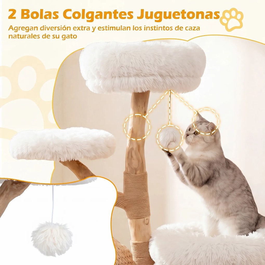 Árvore para Gatos, 59 x 59 x 134 cm, 5 Níveis com Casota, Branco