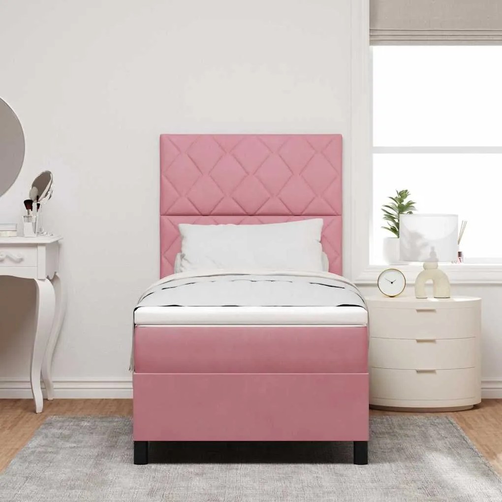 Cama Box com Colchão vidaXL Rosa Individual Veludo