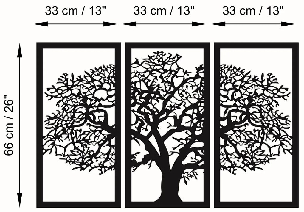 Acessório Decorativo de Parede Ağaç 5 – Preto – 66 x 105 cm