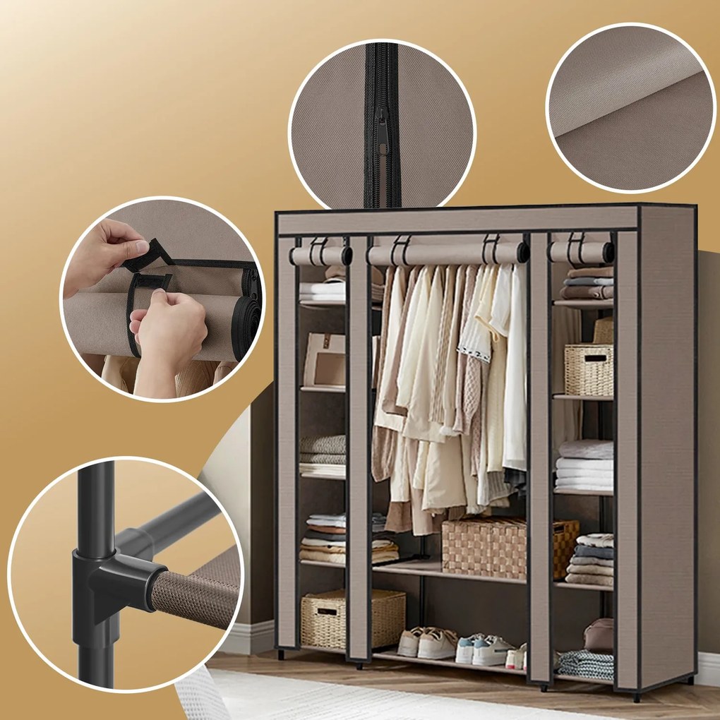 Guarda Roupa de tecido, com capa de lã, com varão para roupa 45 x 150 x 175 cm Taupe