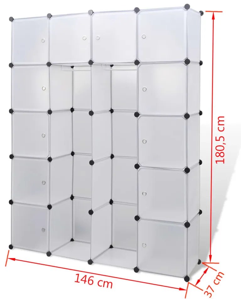 Armário plástico modular 14 gavetas 37x146x180,5cm branco