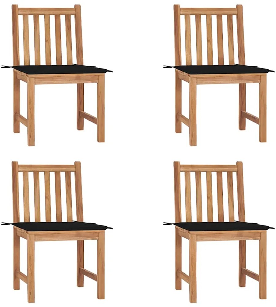 vidaXL Cadeiras de jardim c/ almofadões 4 pcs madeira de teca maciça