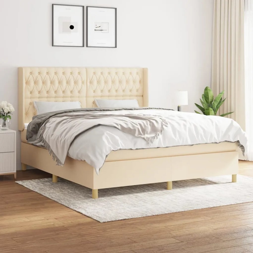 vidaXL Cama com molas/colchão 180x200 cm tecido cor creme