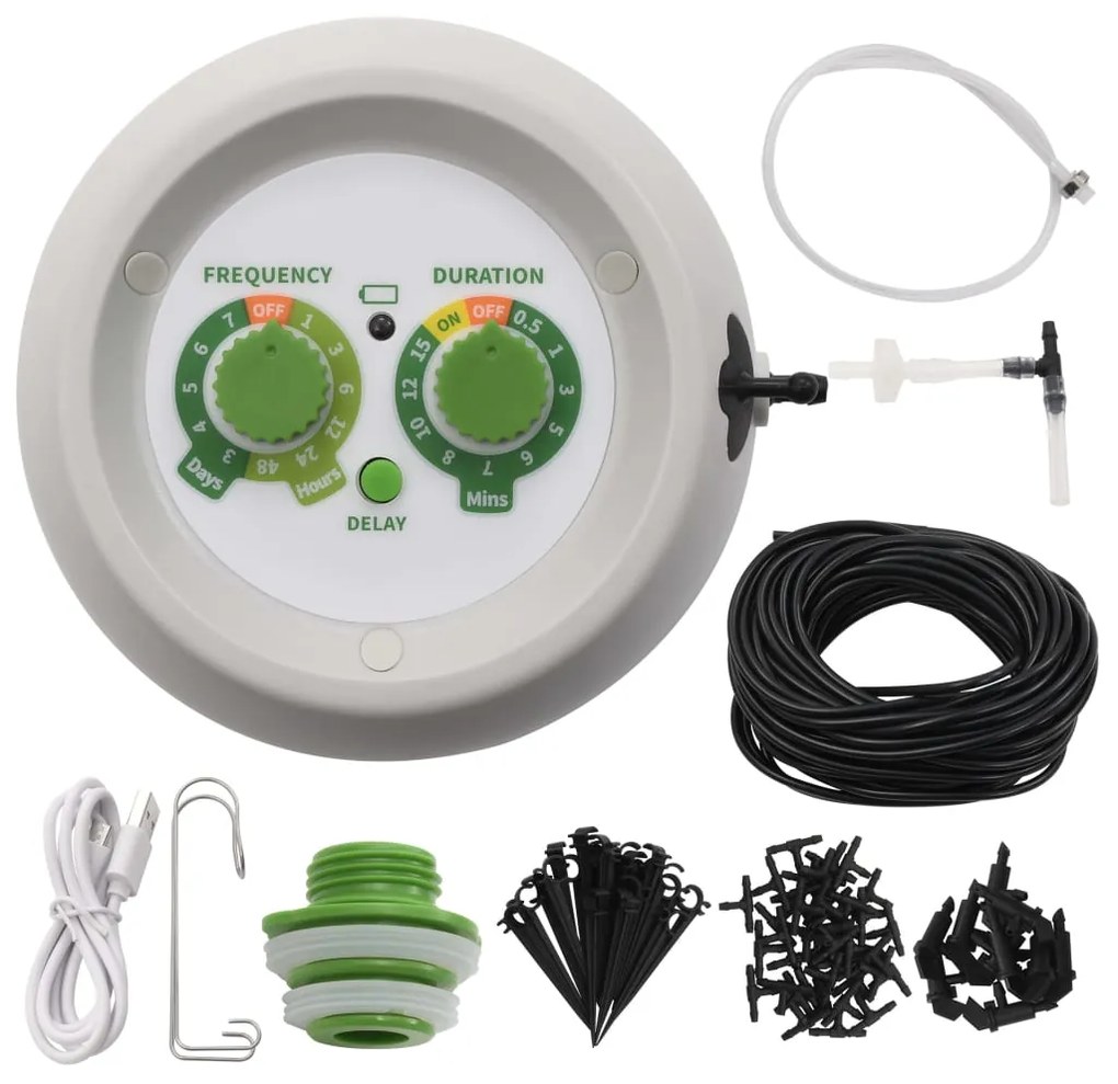 48041 vidaXL Kit de rega por gotejamento interno automático com controlador