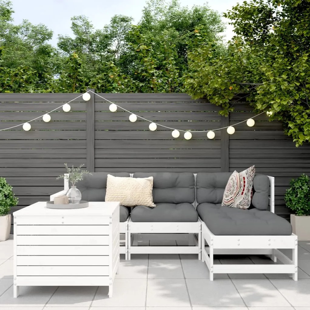 5 pcs conjunto de sofás de jardim madeira pinho maciça branco