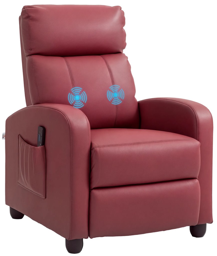 Poltrona de Massagem Reclinável com 2 Zonas de Massagem 8 Programas e 5 Níveis de Intensidade 68x88x98 cm Borgonha