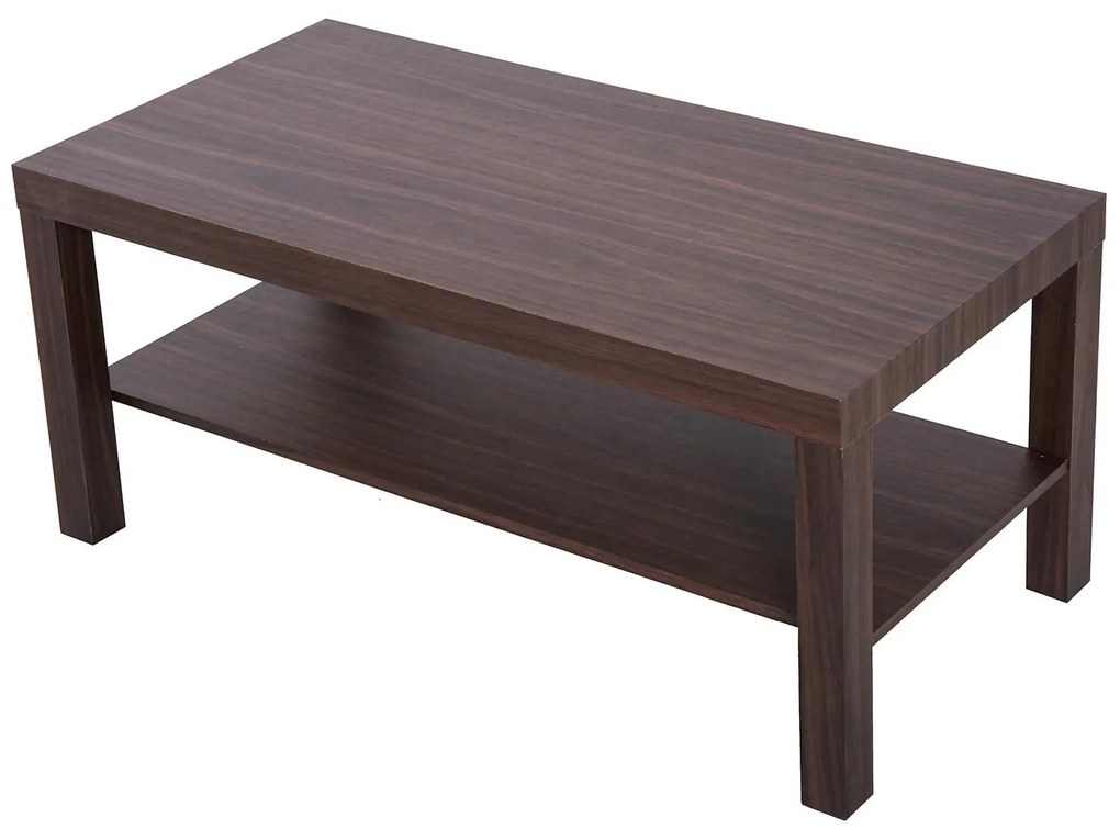 HOMCOM Mesa de Centro Mesa Auxiliar de 2 Níveis para Sala de Estar Escritório 90x45x45,5cm  Nogueira