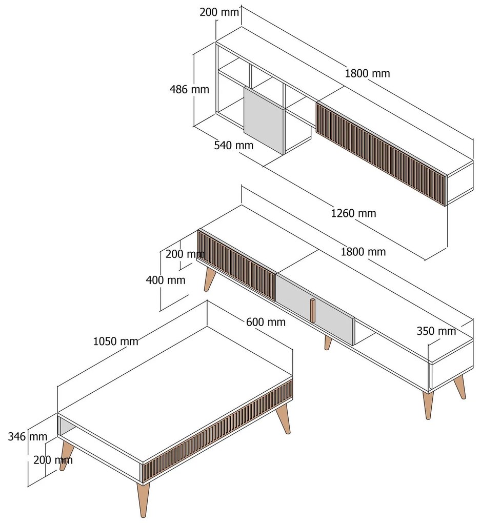 Conjunto de Mobiliário de Sala de Estar Milan – Nogueira – Travertino