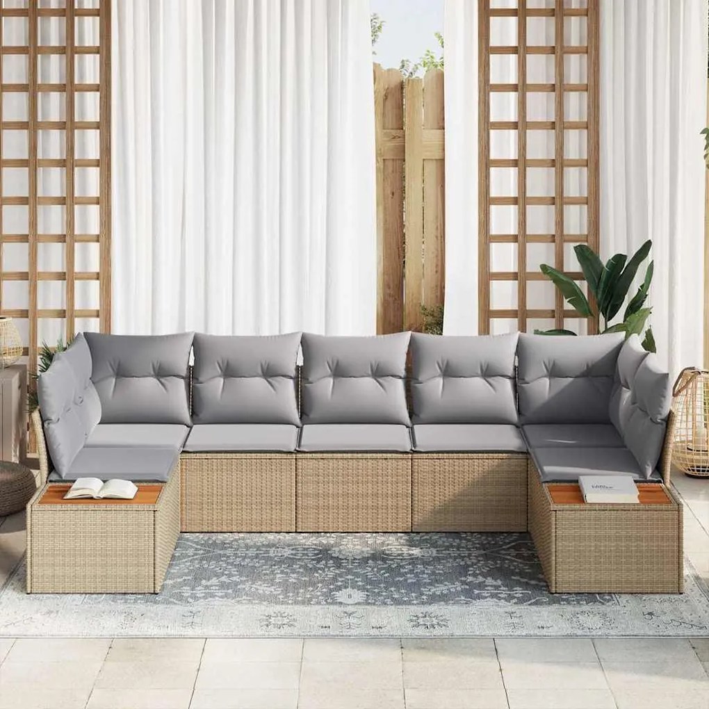 Conjunto de Sofá de Jardim de 7 Peças com Almofadas Bege de Vime Sinté