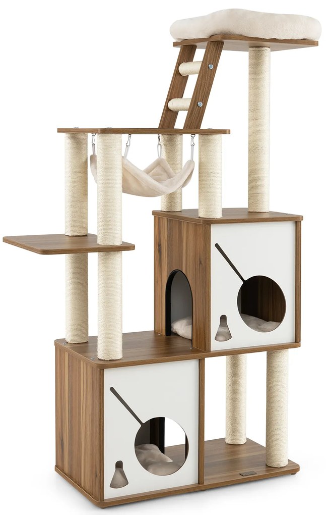 Torre para gatos com várias camadas e 2 poleiros para gatos, 2 plataformas - Rosa