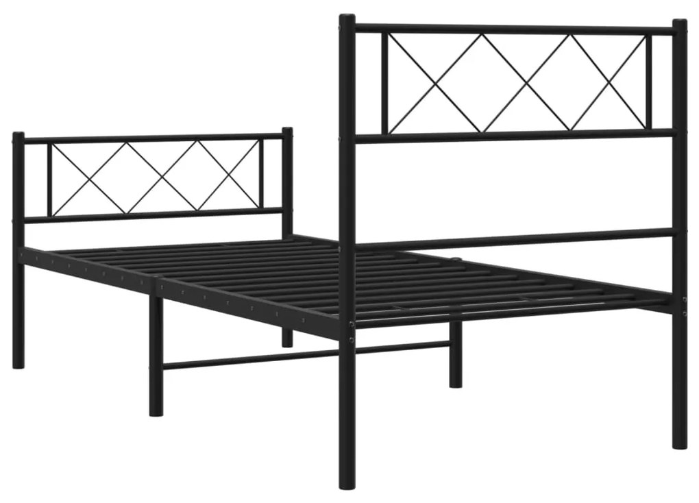 Estrutura de cama com cabeceira e pés 90x190 cm metal preto