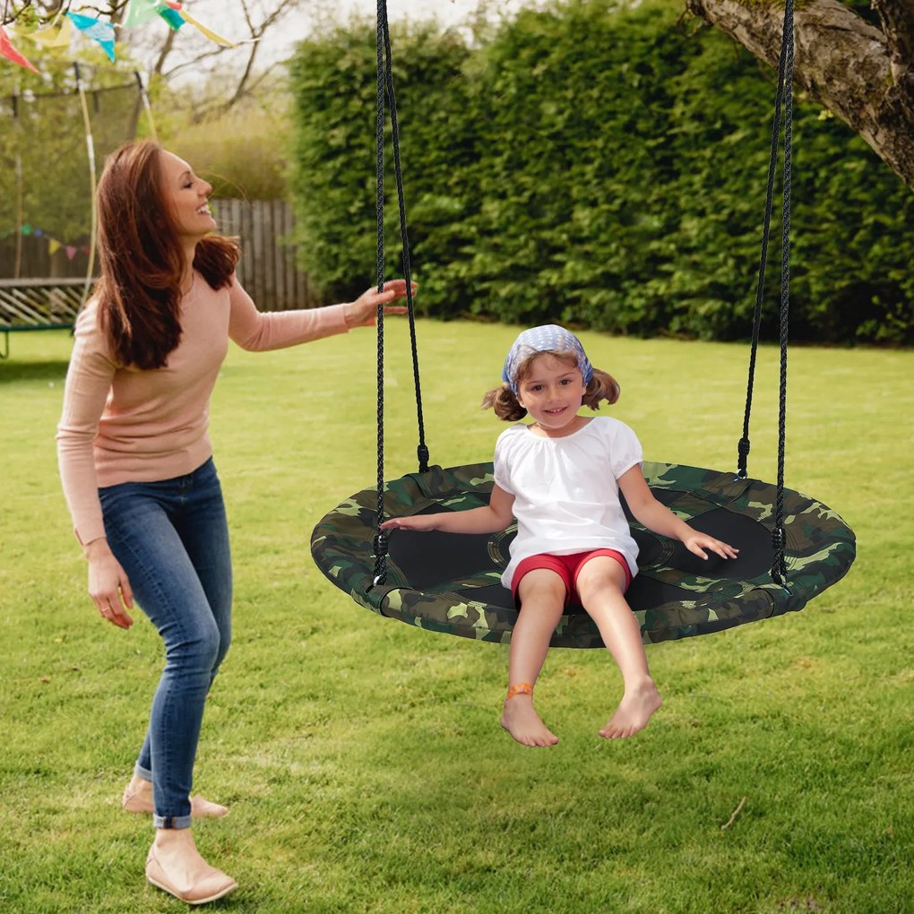 Baloiço Infantil ajustável em altura 100-160 cm com Cordas Multilayer Ideal para Parque Infantil de Jardim de Árvores Verde Camuflado
