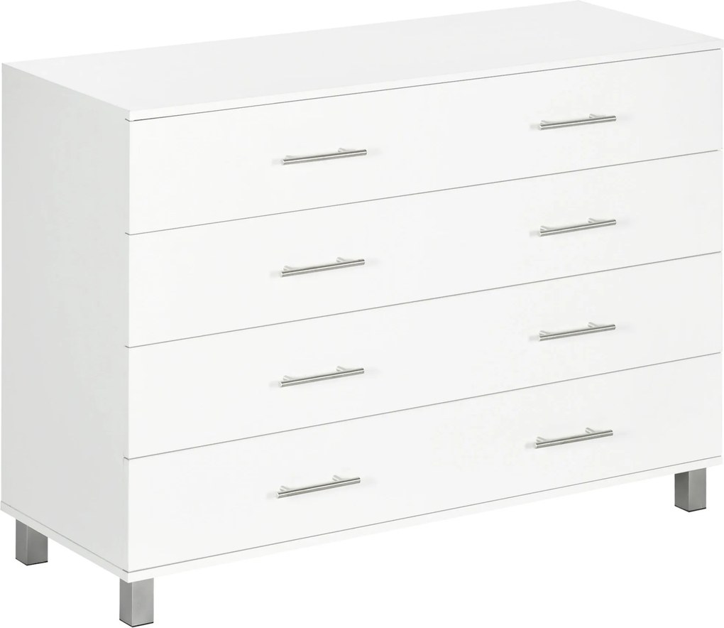 HOMCOM Cómoda Quarto com 4 Gavetas Cómoda de Dormitório Branco Moderno para Sala de Estar Entrada Corredor 112x38,2x81cm | Aosom Portugal
