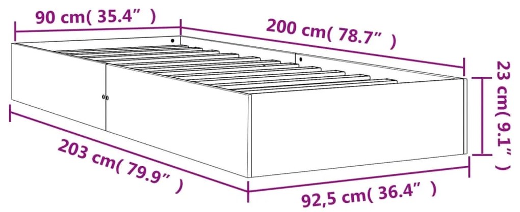 Estrutura de cama 90x200 cm madeira pinho maciça castanho cera