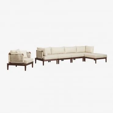 Conjunto De Sala Com Sofá Modular De 4 Peças Com 2 Poltronas De Canto, Puff E Poltrona Em Acácia Giulia Castanho-acácia Escuro - Sklum