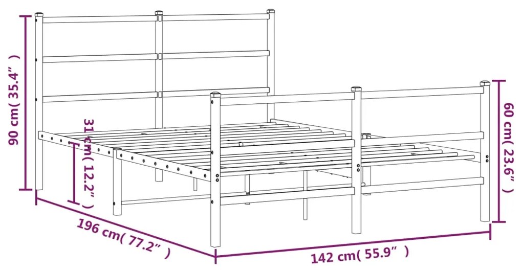 Estrutura de cama com cabeceira e pés 135x190 cm metal preto