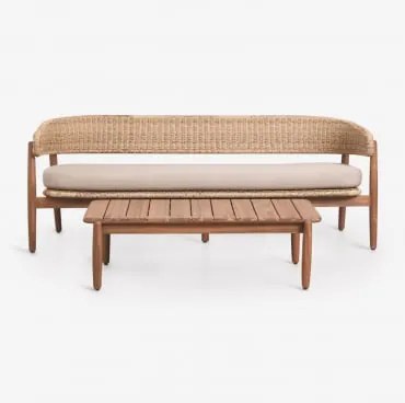Conjunto De Jardim Com Sofá De 3 Lugares E Mesa De Centro Em Madeira De Acácia Ribeira Castanho Acácia - Sklum