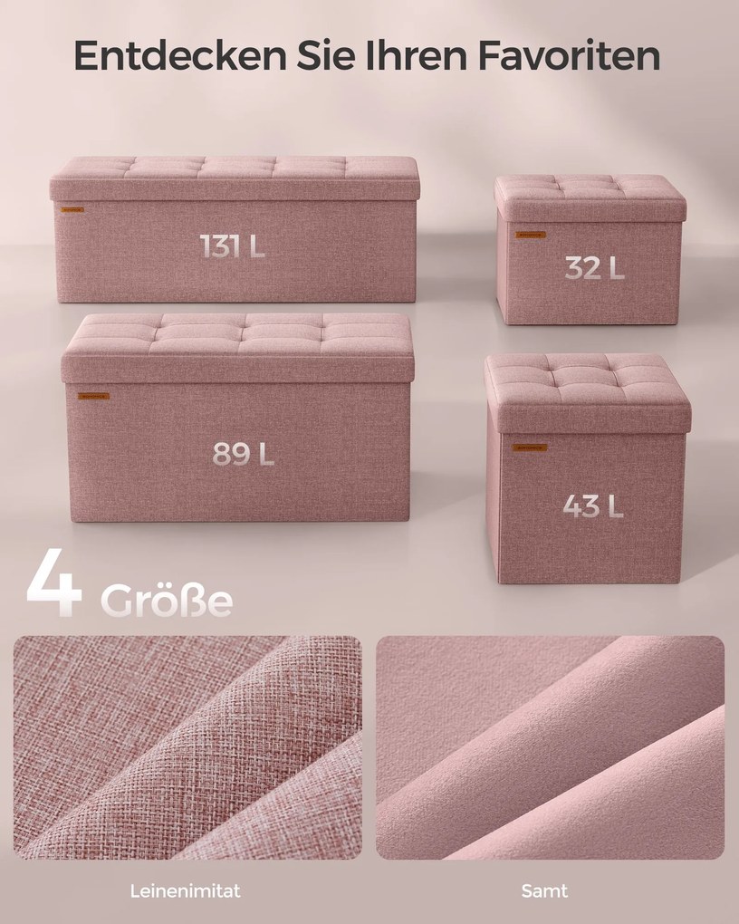 Banco com espaço de arrumação 38 x 76 x 38 cm cor-de-rosa pastel