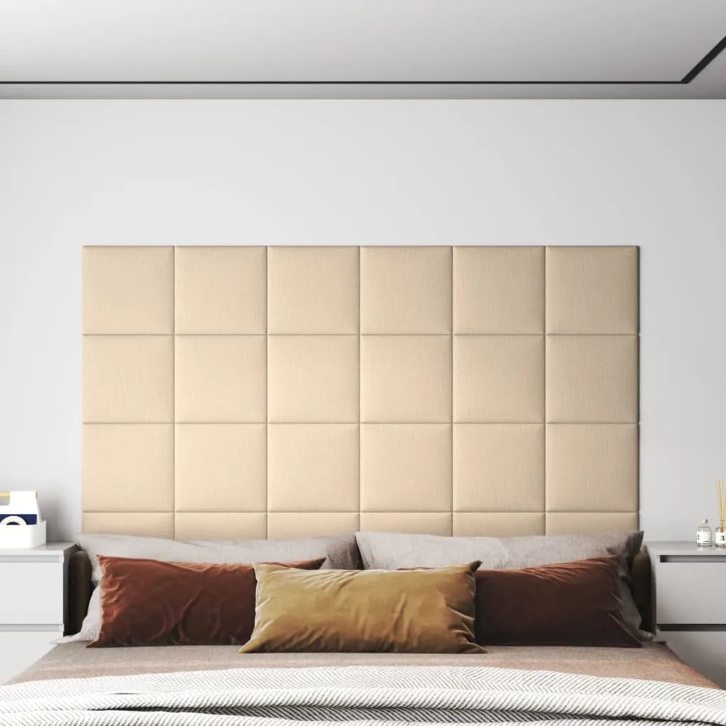 343788 vidaXL Painel de parede 12 pcs 30x30 cm tecido 1,08 m² cor creme