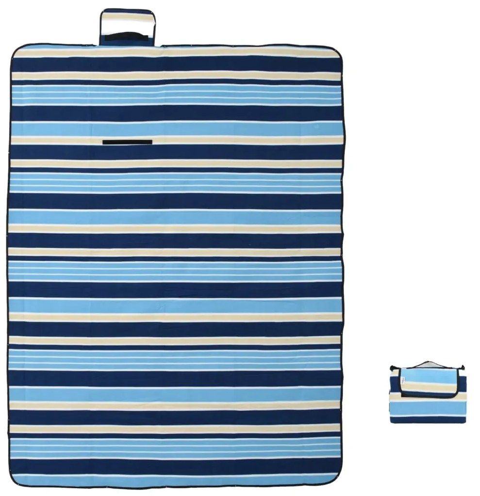 Manta piquenique dobrável 200x150 cm veludo riscas azul/branco
