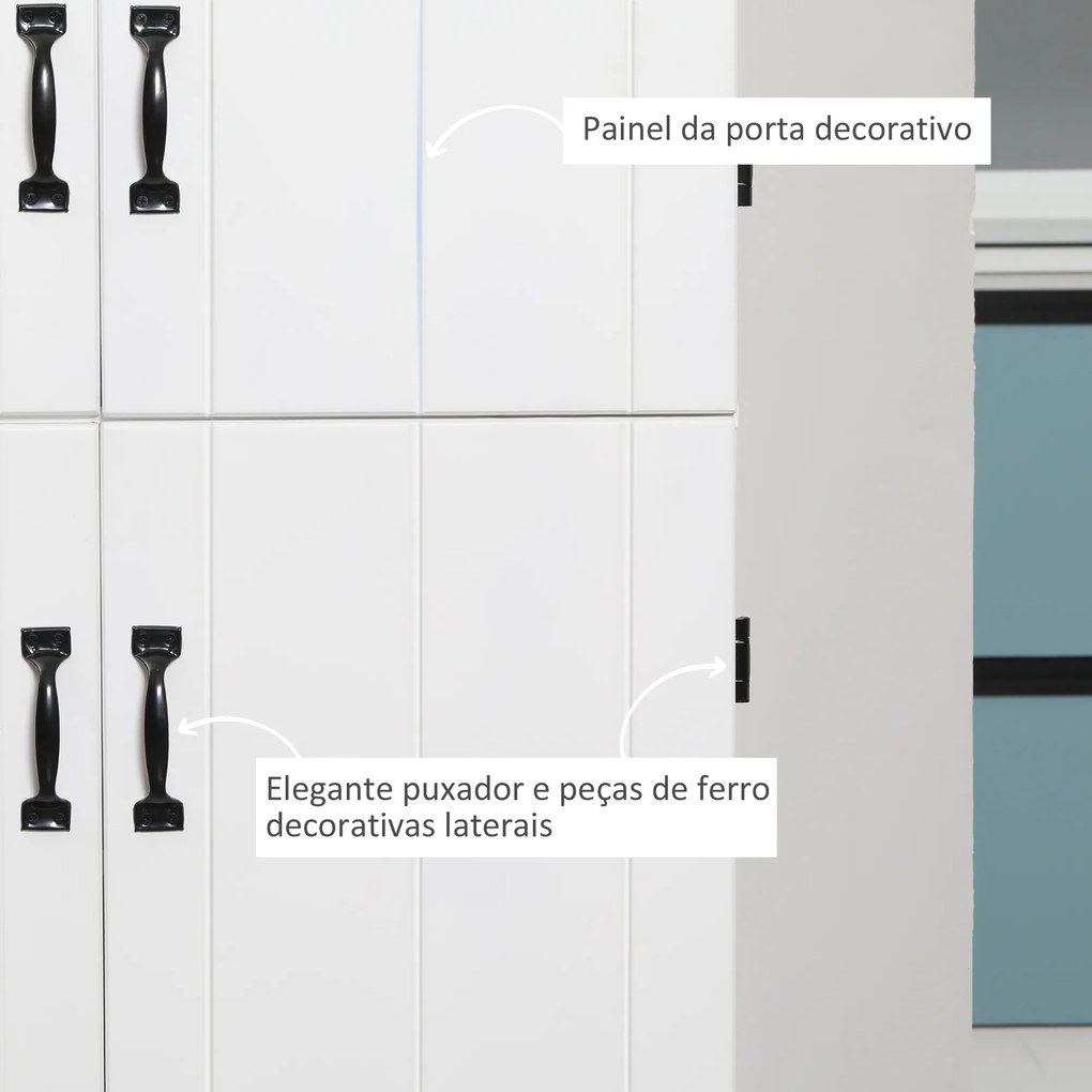 HOMCOM Armário de Cozinha Móvel Auxiliar de Cozinha com 4 Portas 6 Prateleiras de Armazenamento para Sala de Jantar Estilo Moderno 76x40x176,7cm Branco
