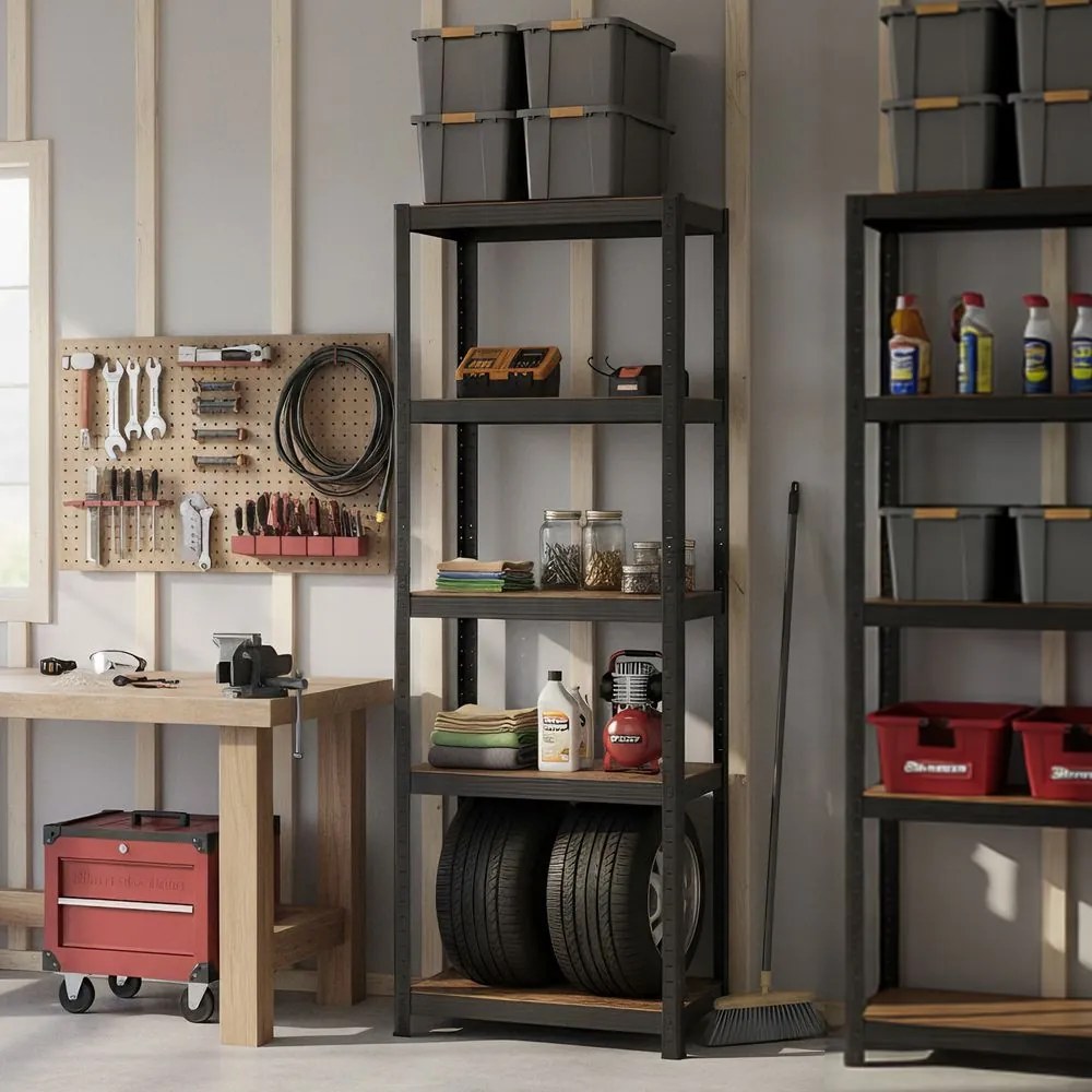 Conjunto de 2 estantes estreitas 150 x 37 x 37 cm para cargas pesadas com 5 prateleiras castanho-preto