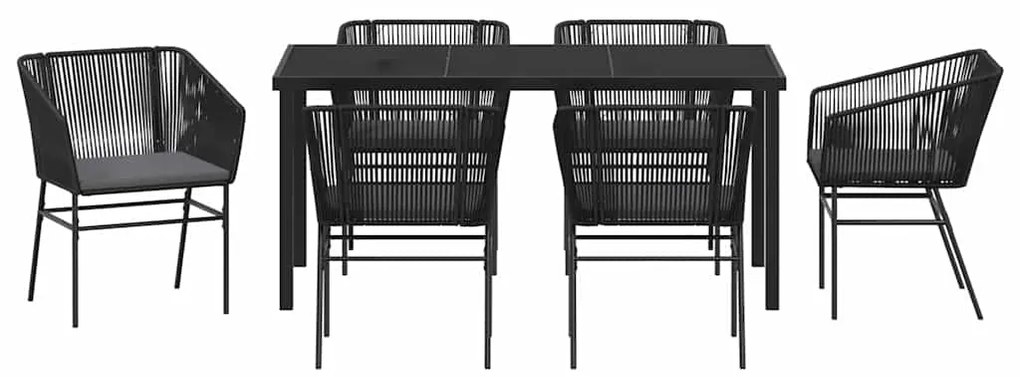 Conjunto de Jantar para Jardim 7 pcs Preto Padrão Rattan de PE