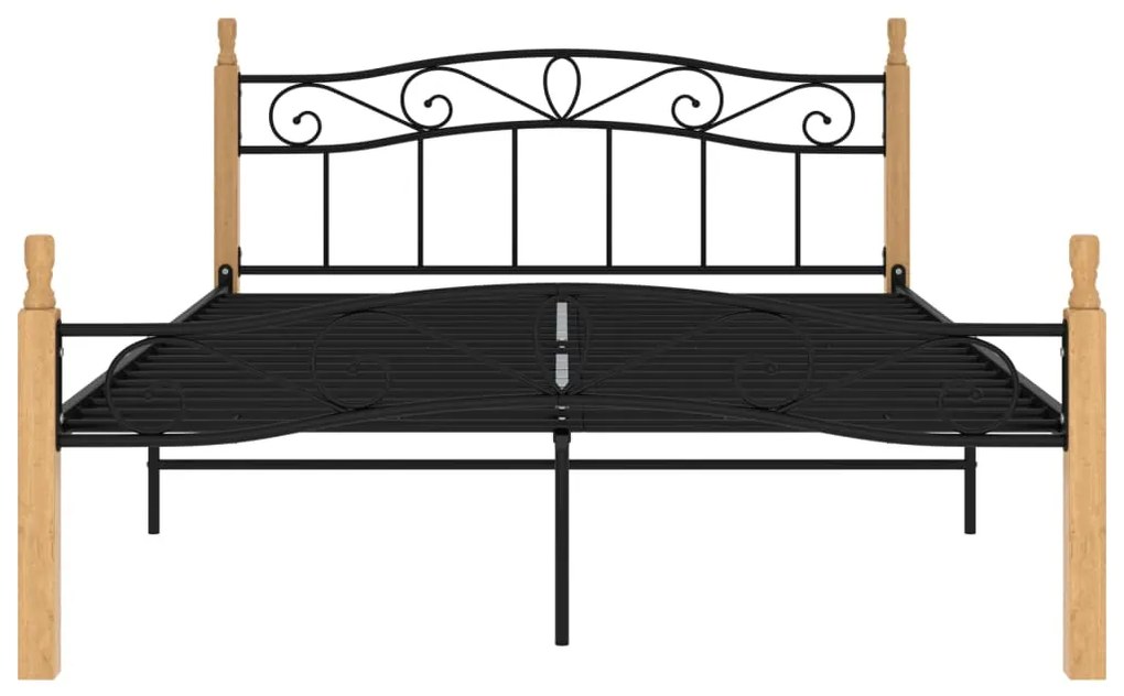 Estrutura de cama 140x200cm metal/madeira carvalho maciça preto