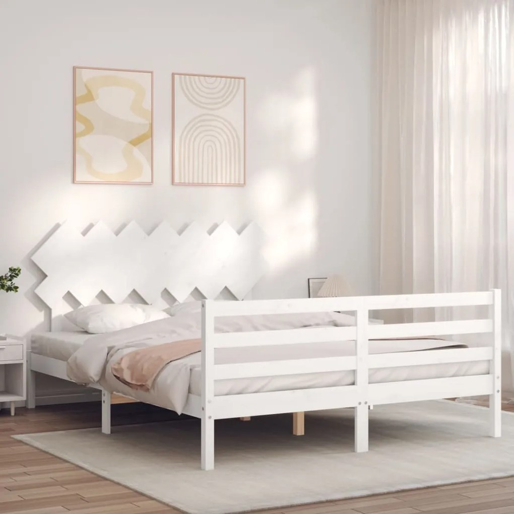 Estrutura de cama com cabeceira 140x190cm madeira maciça branco