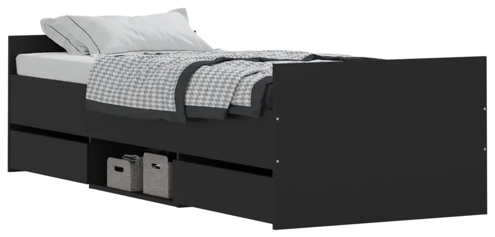 Estrutura de cama c/ painéis cabeceira e pés 75x190 cm preto