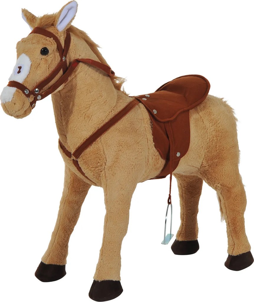 HOMCOM Cavalo de Brinquedo para Crianças de +3 Anos com Sons e Estrutura de Metal Carga 60kg 85x28x60 cm Bege | Aosom Portugal