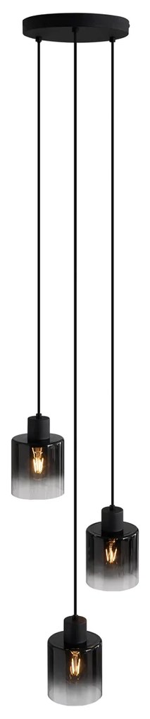 Candeeiro Pendente Moderno Preto com Vidro Fumê 3 Luzes - Dame Moderno
