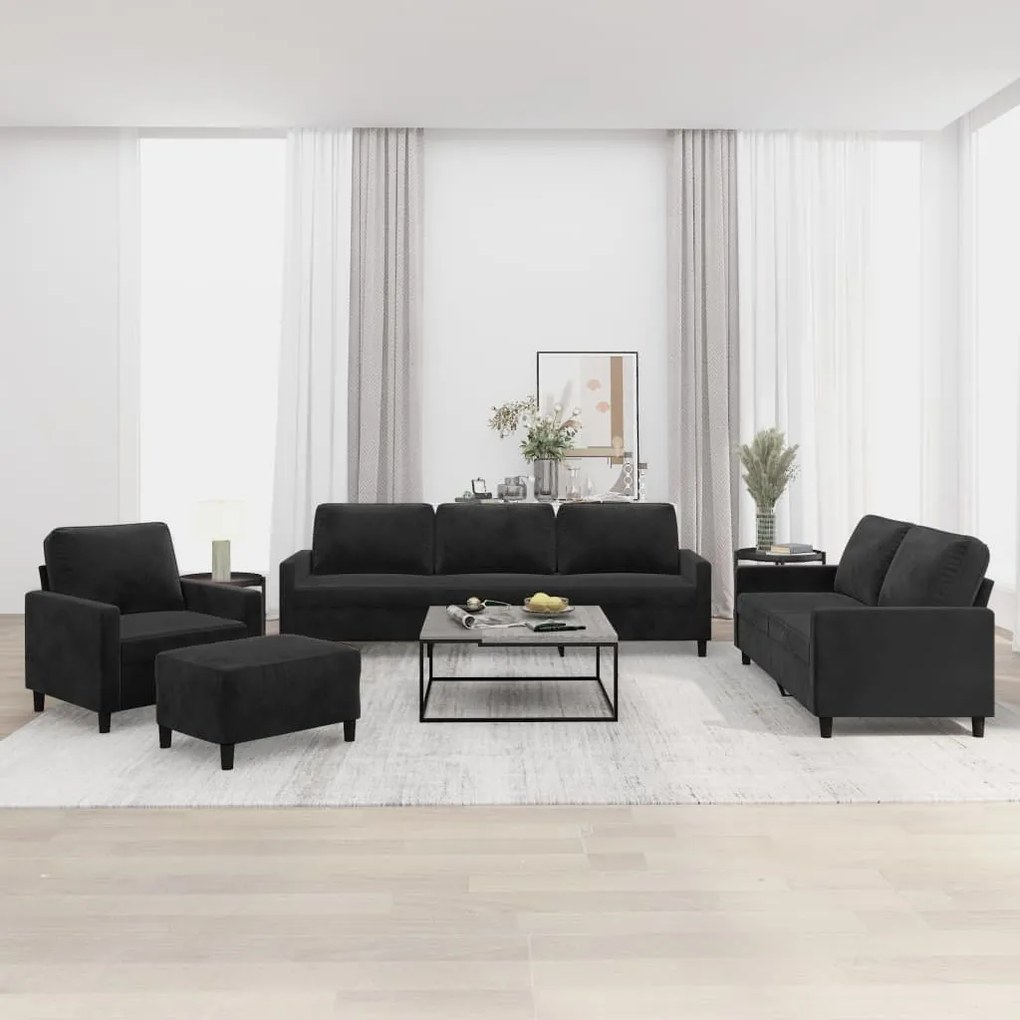 vidaXL 4 pcs conjunto de sofás com almofadões veludo preto
