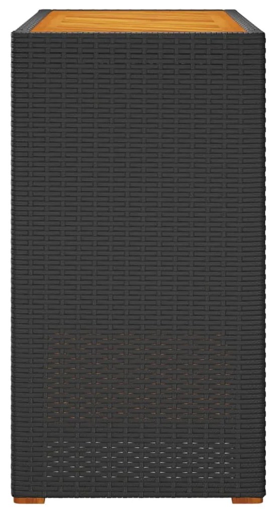 Mesa de jardim com tampo de madeira 100x40x75 cm vime PE preto