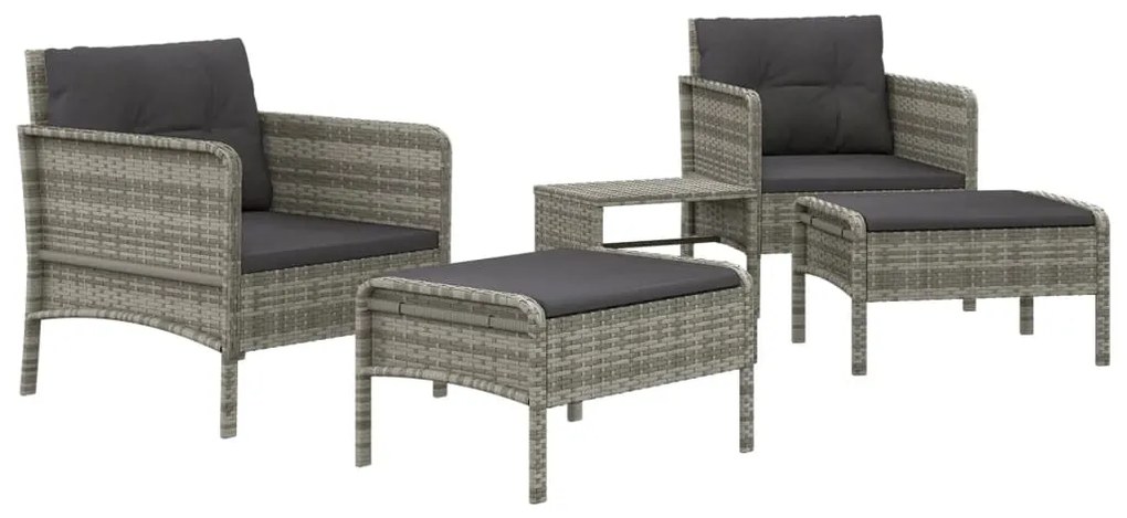 5 pcs conjunto lounge de jardim c/ almofadões vime PE cinzento