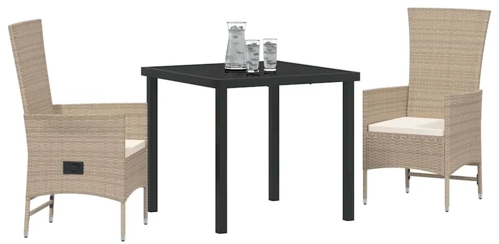 Cadeiras Externas com Almofadas 3 pcs Bege Branco Creme