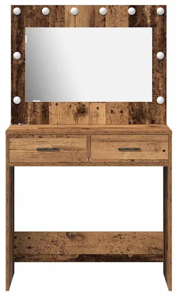 Mesa de Maquiagem vidaXL com Luzes LED Madeira Antiga 78,5x41x135 cm